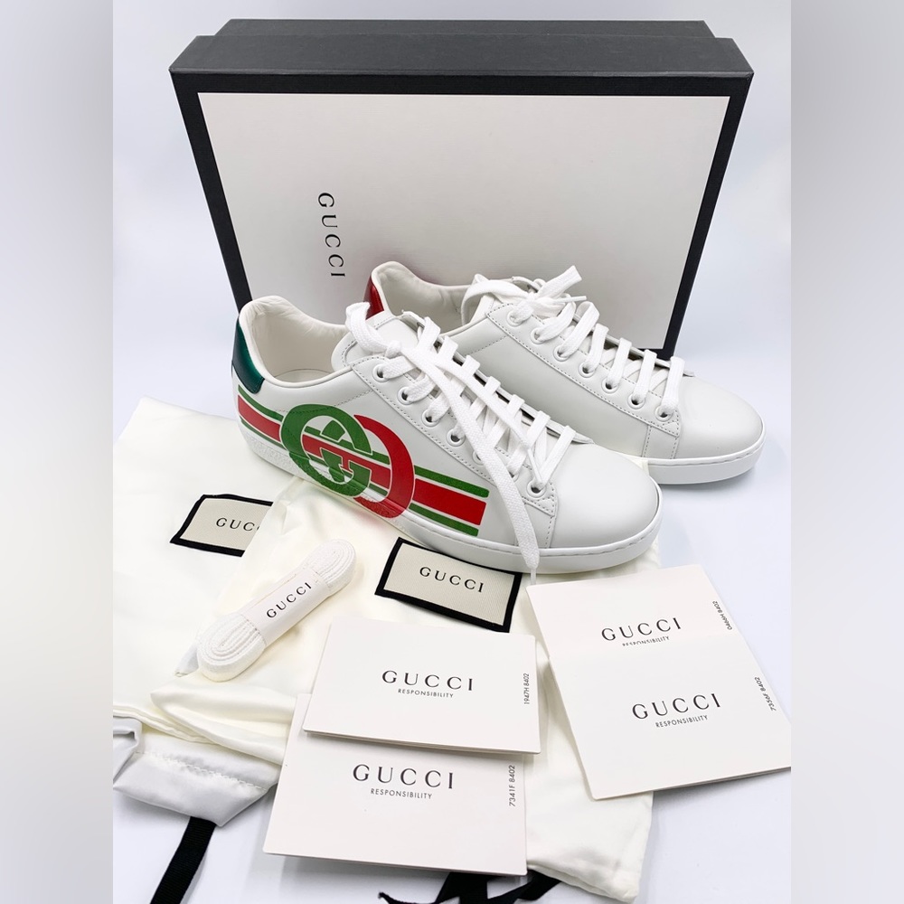 Size 37.5 - Authentic Gucci Ace Sneakers interlocking GG logo White New shoes